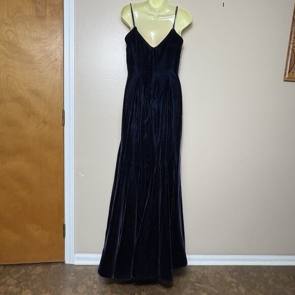 Vintage Victor Costa Velvet Dark Blue Gown Spaghetti Strap Maxi Dress Size 6 USA - Picture 6 of 16